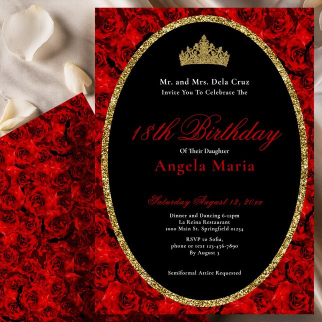 Invitation Elegant Red Roses 18th Birthday Debut (Créateur téléchargé)