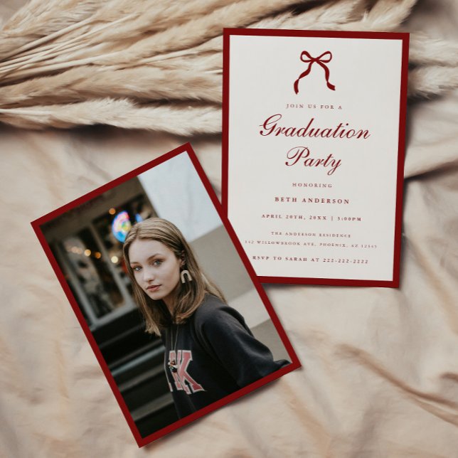 Invitation Elegant Red Script Coquette Graduation Party Photo (Créateur téléchargé)