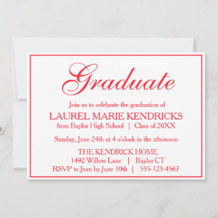 Invitation Élégant Red Script Graduation Party