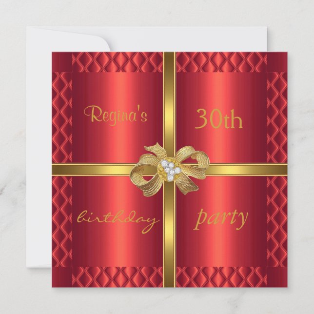 Invitation Elegant Red Silk Gold Bow Diamond (Front)