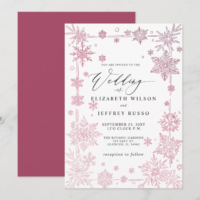 Invitation Elegant Red snowflakes Winter Wedding (Devant / Derrière)