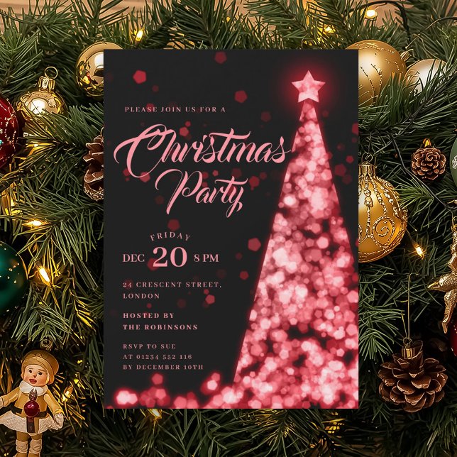 Invitation Elegant Red Winter Christmas Tree Holiday  (Elegant Red Winter Christmas Tree Holiday Invitation)