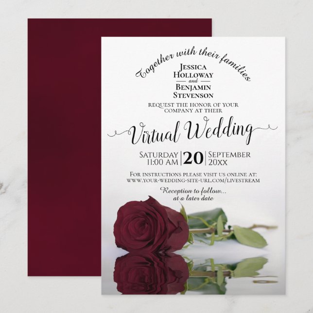 Invitation Élégant reflet Rose Bourgogne Mariage virtuel (Devant / Derrière)