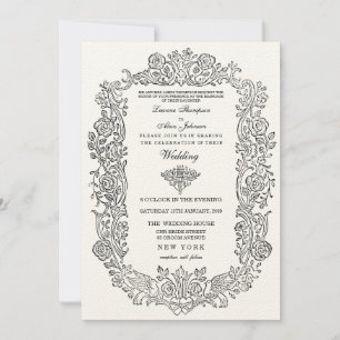 Invitation Elégant Regal Fairytale Birds Mariage frontière In