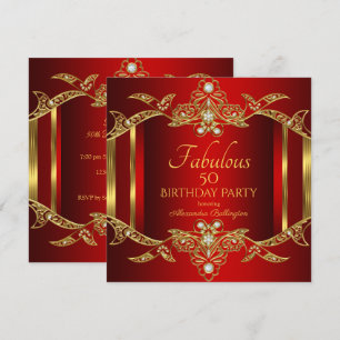 Invitation Elégant Regal Red Gold Anniversaire Fête Invitatio