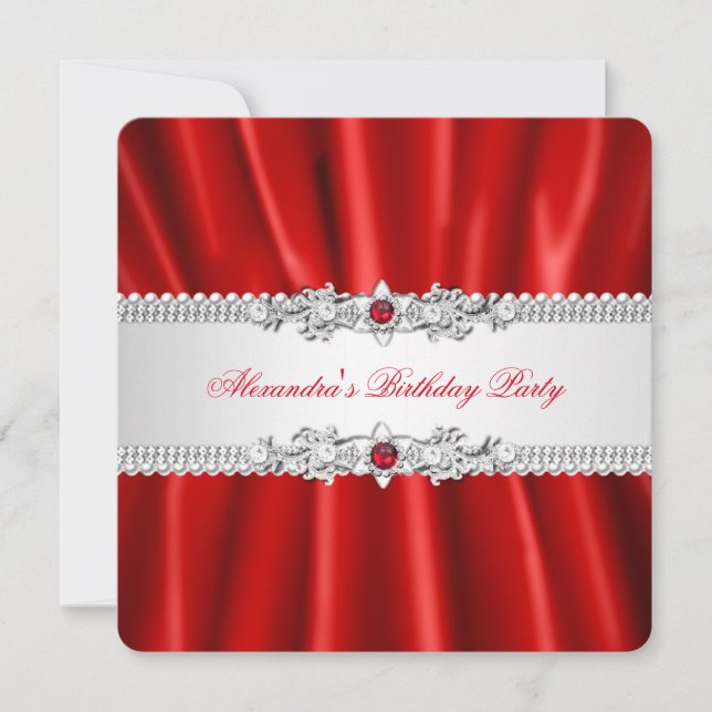 Invitation Élégant Regal Red Pearl Diamond Party (Devant)
