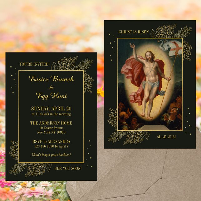 Invitation Elégant religieux Chasse aux oeufs de Brunch de Pâ (Elegant Religious Painting Christian Catholic Easter Resurrection Jesus Brunch Egg Hunt Invitation)
