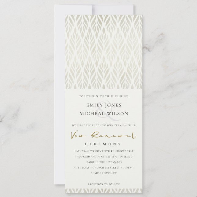 INVITATION ÉLÉGANT RENOUVELLEMENT ARGENT BLANC ART DÉCO MODER (Devant)