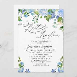 Invitation Élégant repas nuptial bleu Hydrangea aquarelle