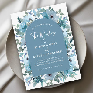 Invitation Elégant ressort blanc bleu poussiéreux fleurs mari