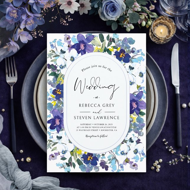 Invitation Elégant ressort bleu pourpre pourpre mariage (Créateur téléchargé)