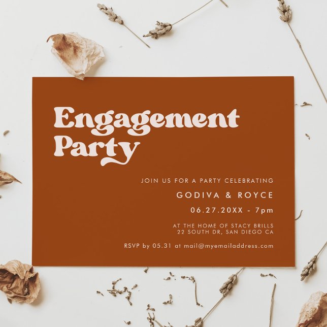 Invitation Élégant rétro brûlé orange parti Engagement (Créateur téléchargé)