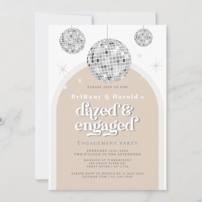 Invitation Elegant Retro Disco Groove Fiançailles photo (Devant)