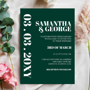 Invitation Élégant rétro Emerald Green Mariage moderne