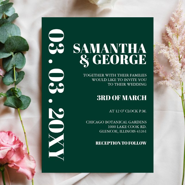 Invitation Élégant rétro Emerald Green Mariage moderne (Créateur téléchargé)