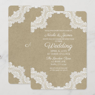 Invitation Élégant roman rustique Dentelle blanche et Mariage
