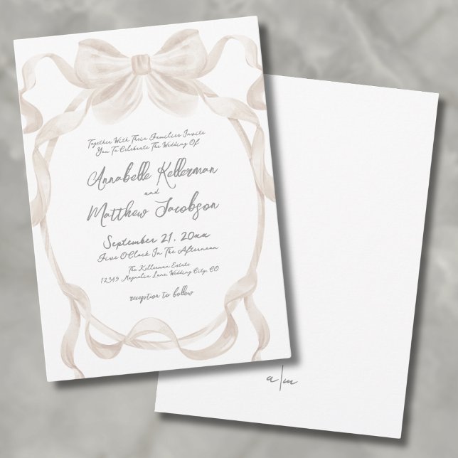 Invitation Élégant Romantique Bow Ribbons Whimsical Mariage (Elegant Romantic Bow Ribbons Whimsical Wedding Invitation)