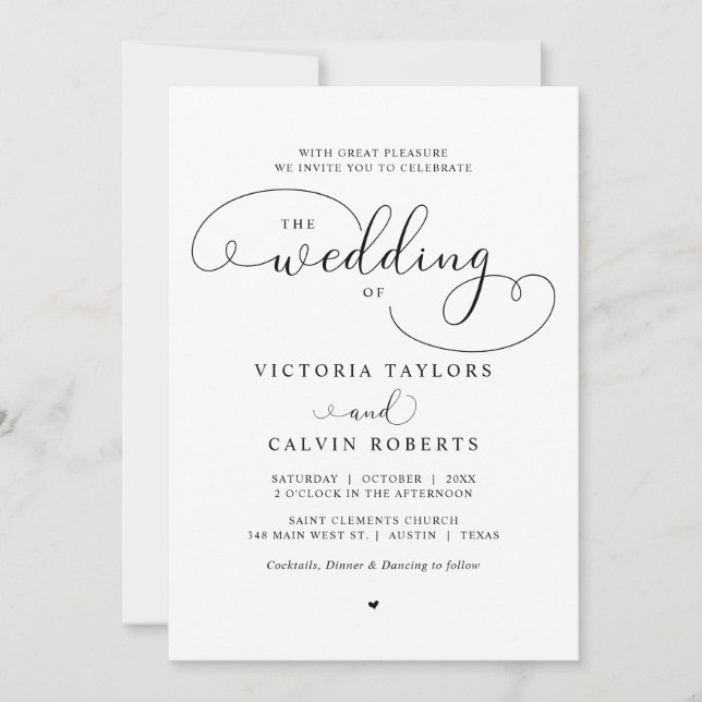 Invitation Élégant romantique calligraphie Script Mariage Inv (Devant)