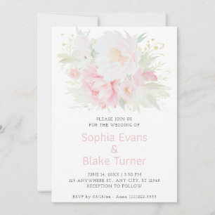 Invitation Élégant Romantique Fleurs Roses Mariage Blanc