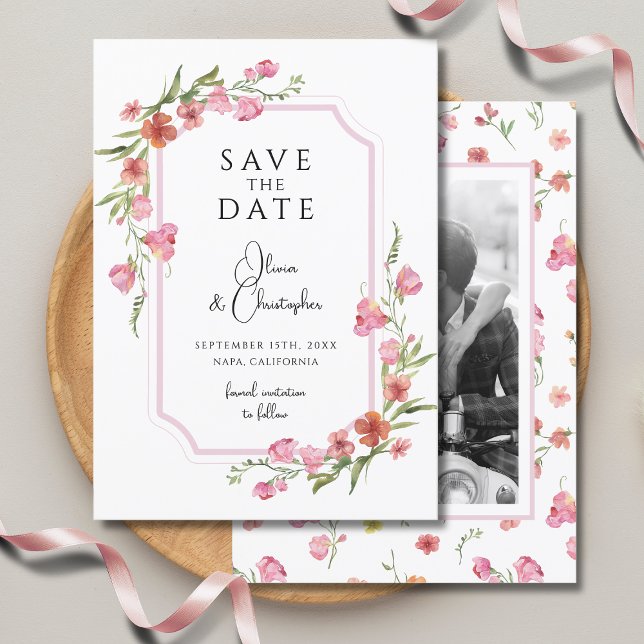 Invitation Élégant Romantique Floral Photo Enregistrer La Dat (Créateur téléchargé)