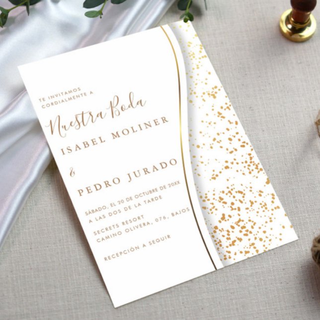Invitation Élégant Romantique Gold Nuestra Boda Mariage espag (Créateur téléchargé)