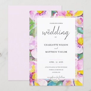 Invitation Elégant Romantique Peach Flowers Aquarelle Art