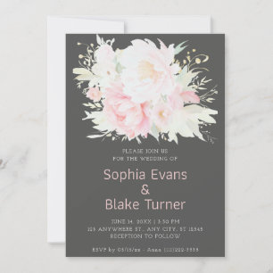 Invitation Élégant Romantique Rose Floral Vert Foncé Mariage