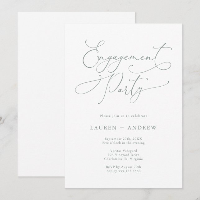 Invitation Élégant Romantique Sage Green Engagement Party (Devant / Derrière)