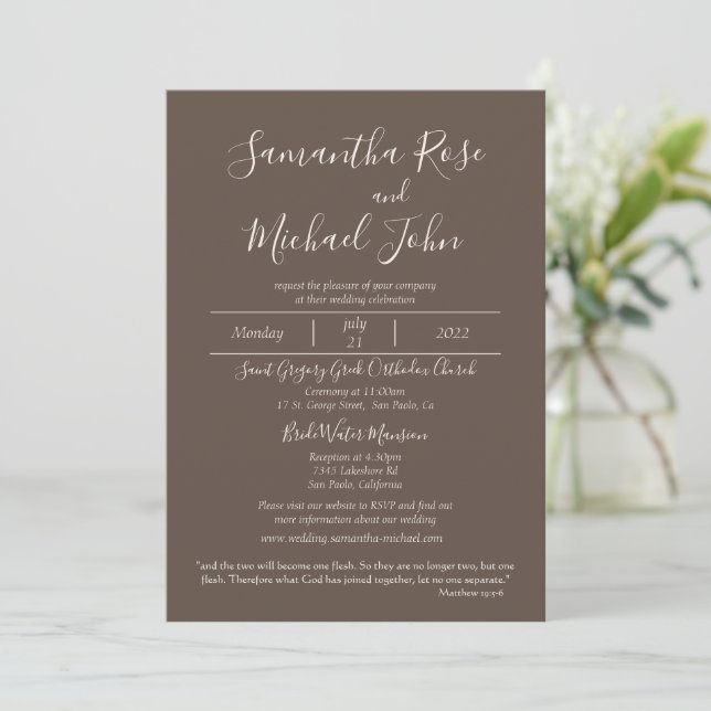 Invitation Élégant romantique Scripts ivoire Cèdre Mariage Br (Debout devant)