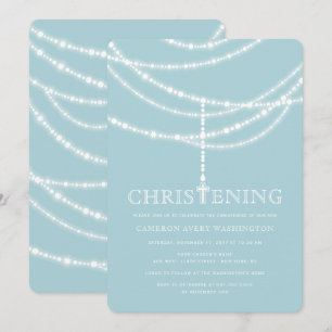 Invitation Elégant Rosary Cross Sparkles Christening Invitati