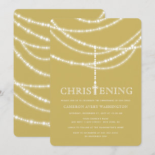 Invitation Elégant Rosary Cross Sparkles Christening Invitati