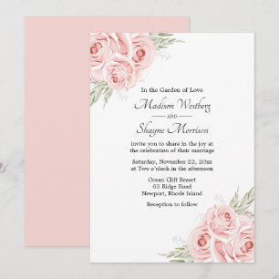 Invitation Elégant Rose Aquarelle Blush Rose Floral Mariage