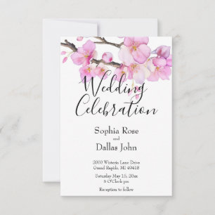 Invitation Elégant rose aquarelle fleurs florales mariage