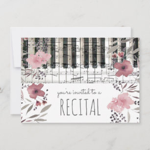 Invitation élégant rose aquarelle fleurs musique