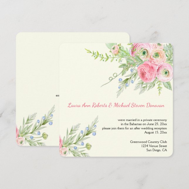 Invitation Elégant rose aquarelle papier Rose Mariages (Devant / Derrière)