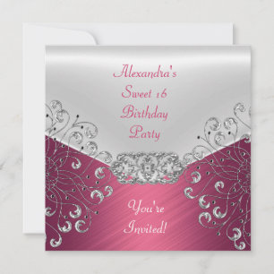 Invitation Elégant rose argent blanc blanc doux 16 Party