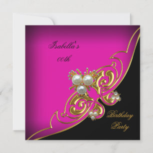 Invitation Elégant rose blanc noir Pearl or Anniversaire
