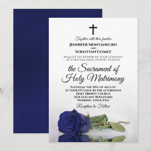 Invitation Élégant Rose bleu marine Mariage catholique modern