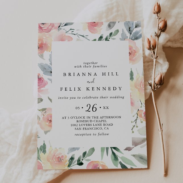 Invitation Élégant rose Blush Floral Géométrique Mariage Déco (Créateur téléchargé)