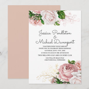 Invitation Élégant Rose botanique rose Floral blanc Mariage