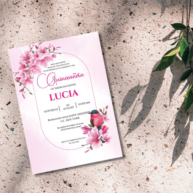 Invitation Elégant rose cerisier en fleurs géométrique Quince (Créateur téléchargé)