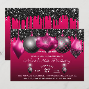 Invitation Élégant rose chaud et noir Parties scintillant Bau