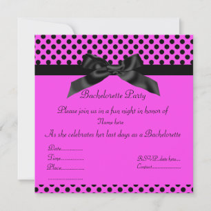 INVITATION ÉLÉGANT ROSE CHAUD NOIR BOW BACHELORETTE INVITATIO