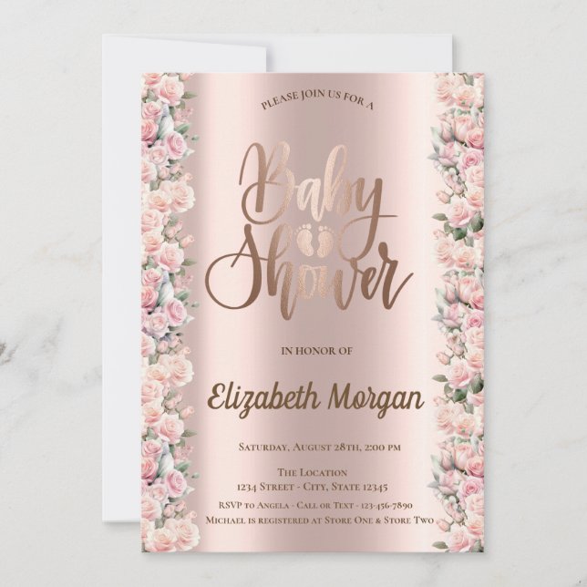 Invitation Élégant Rose Chic Rose Baby shower Or (Devant)