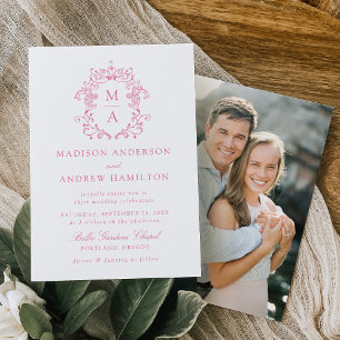 Invitation Élégant rose Chinoiserie Floral Photo Mariage