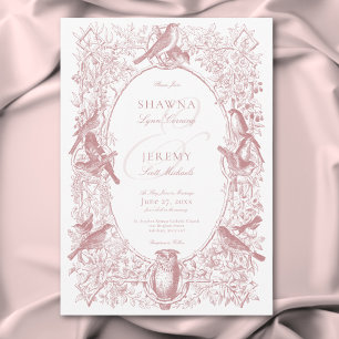 Invitation Elégant rose Chinoiserie Nature & Oiseaux Mariage