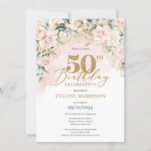 Invitation Elégant rose clair rose or vert 50e anniversaire