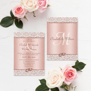 Invitation Élégant Rose Damask or Monogram Mariage