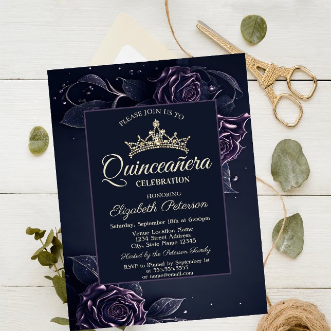 Invitation Élégant Rose Dark Gothic Quinceañera (Créateur téléchargé)