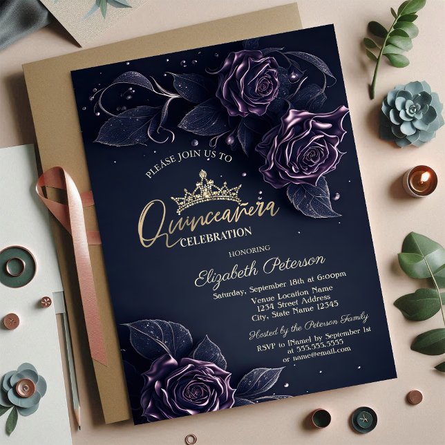 Invitation Élégant Rose Dark Gothic Quinceañera (Créateur téléchargé)